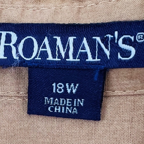 Roaman’s poplin tan 100% cotton button down shirt - Picture 6 of 7